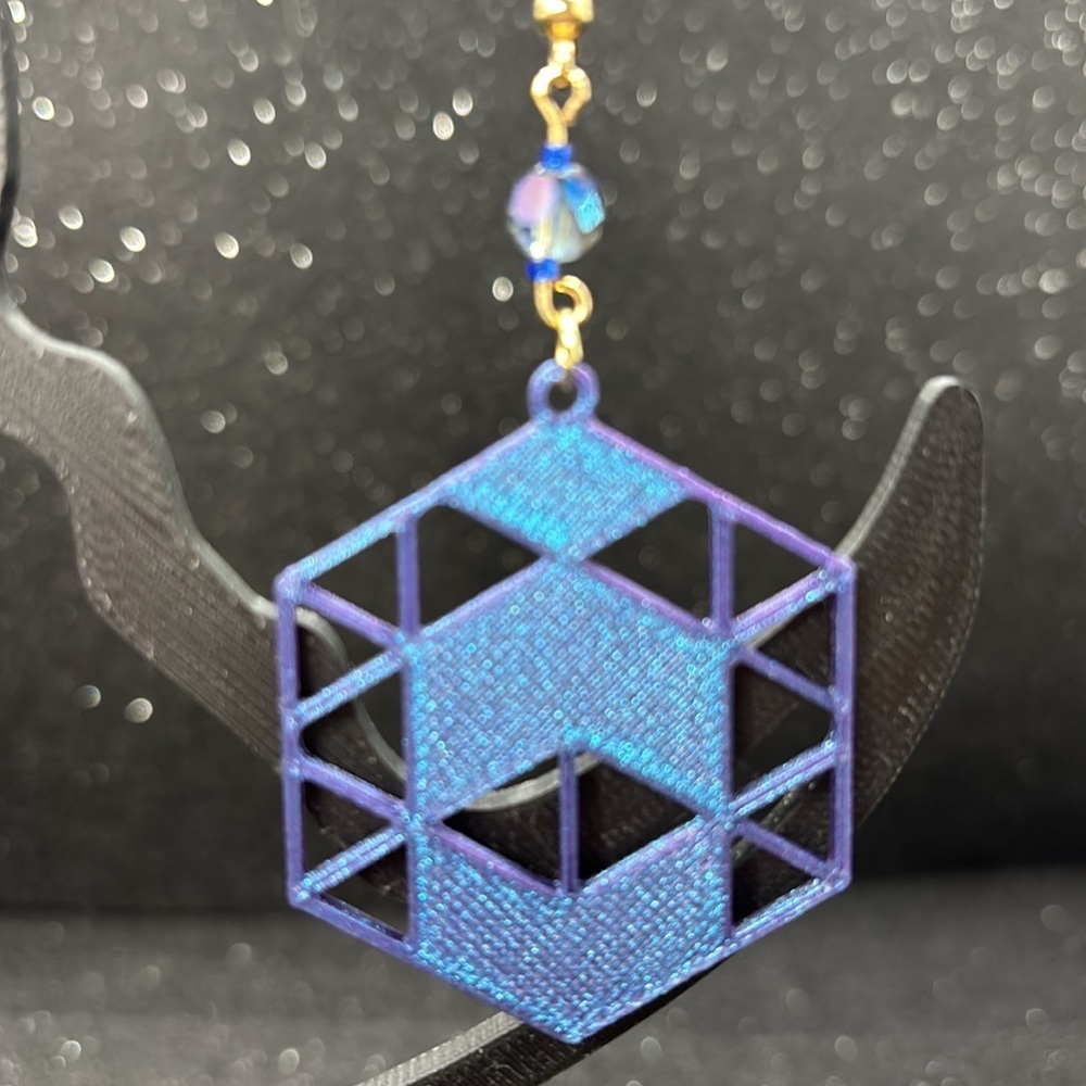 Geometric Blue‎ and Purple Color Shift Earrings - Picture 4 of 5